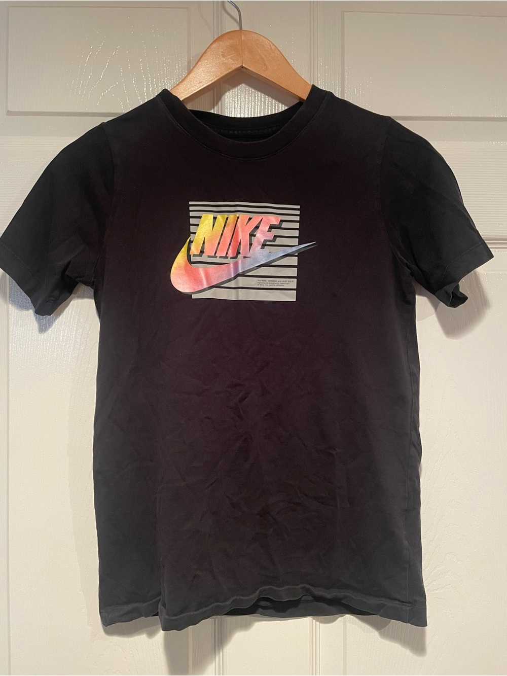 Nike Black Short Sleeve Tee with Multicolor Gradient Swoosh